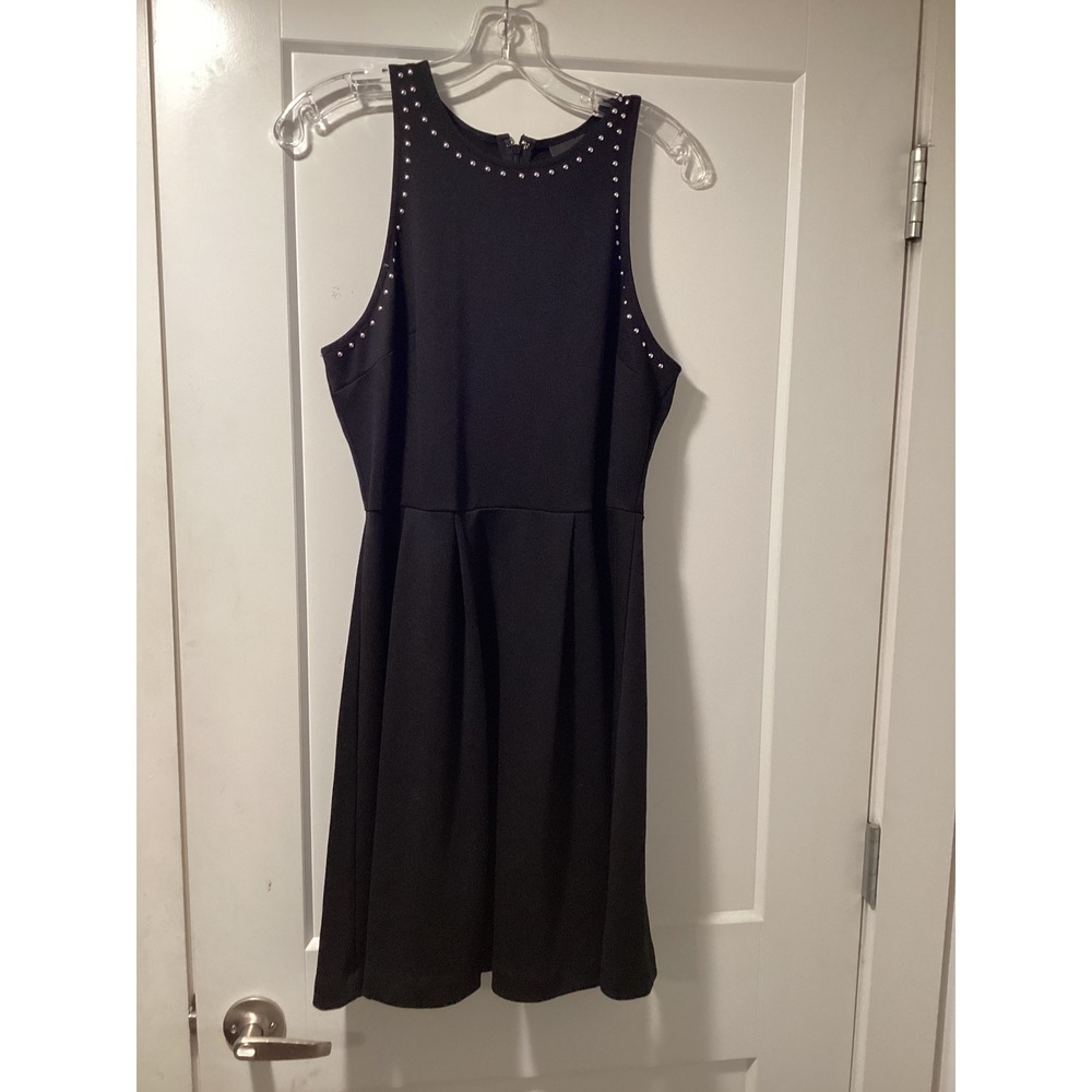 Mossimo Women Black Studded High Neck Sleeveless Fit and Flare Dress Size M